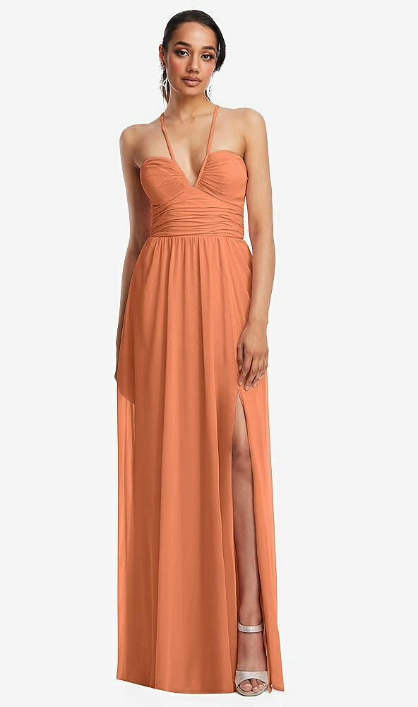 Front View - Sweet Melon Plunging V-Neck Criss Cross Strap Back Maxi Dress