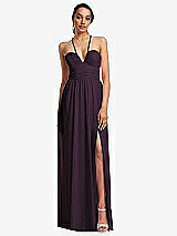 Front View Thumbnail - Aubergine Plunging V-Neck Criss Cross Strap Back Maxi Dress