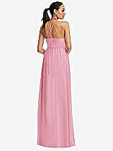 Rear View Thumbnail - Peony Pink Plunging V-Neck Criss Cross Strap Back Maxi Dress