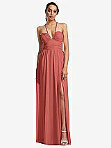 Front View Thumbnail - Coral Pink Plunging V-Neck Criss Cross Strap Back Maxi Dress