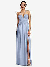 Front View Thumbnail - Sky Blue Plunging V-Neck Criss Cross Strap Back Maxi Dress