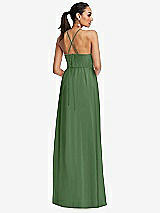 Rear View Thumbnail - Vineyard Green Plunging V-Neck Criss Cross Strap Back Maxi Dress