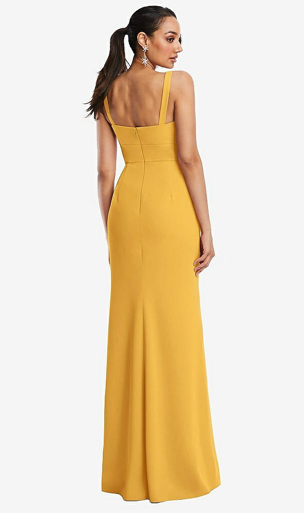 Back View - NYC Yellow Cowl-Neck Wide Strap Crepe Trumpet Gown with Front Slit
