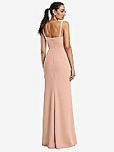 Rear View Thumbnail - Pale Peach Cowl-Neck Wide Strap Crepe Trumpet Gown with Front Slit