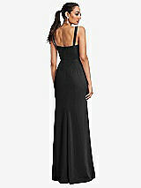 Rear View Thumbnail - Black Cowl-Neck Wide Strap Crepe Trumpet Gown with Front Slit