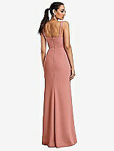 Rear View Thumbnail - Desert Rose Cowl-Neck Wide Strap Crepe Trumpet Gown with Front Slit