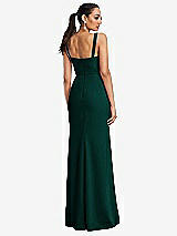 Rear View Thumbnail - Evergreen Cowl-Neck Wide Strap Crepe Trumpet Gown with Front Slit