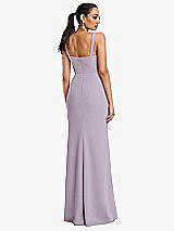 Rear View Thumbnail - Lilac Haze Cowl-Neck Wide Strap Crepe Trumpet Gown with Front Slit