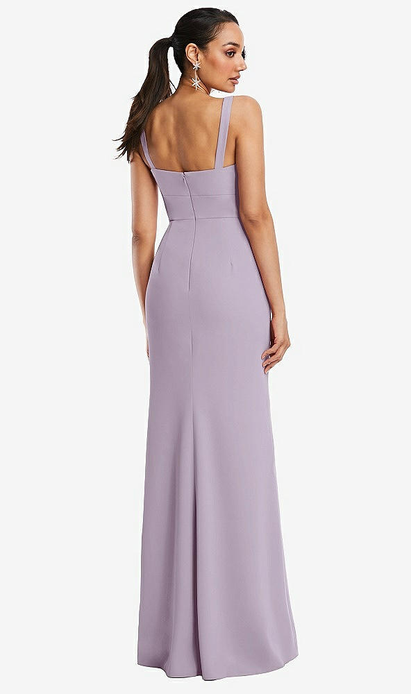 Back View - Lilac Haze Cowl-Neck Wide Strap Crepe Trumpet Gown with Front Slit