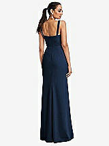 Rear View Thumbnail - Midnight Navy Cowl-Neck Wide Strap Crepe Trumpet Gown with Front Slit