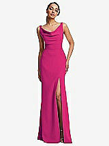 Front View Thumbnail - Think Pink Cowl-Neck Wide Strap Crepe Trumpet Gown with Front Slit