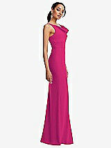 Side View Thumbnail - Think Pink Cowl-Neck Wide Strap Crepe Trumpet Gown with Front Slit