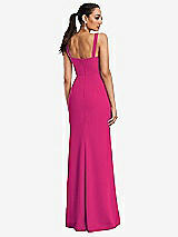 Rear View Thumbnail - Think Pink Cowl-Neck Wide Strap Crepe Trumpet Gown with Front Slit