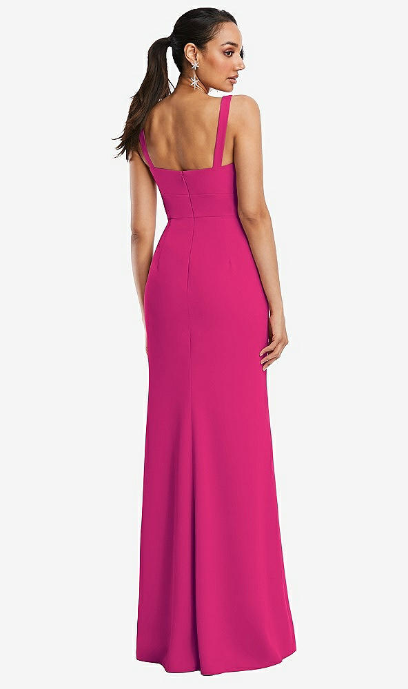Back View - Think Pink Cowl-Neck Wide Strap Crepe Trumpet Gown with Front Slit