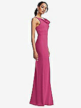 Side View Thumbnail - Tea Rose Cowl-Neck Wide Strap Crepe Trumpet Gown with Front Slit