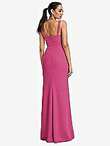 Rear View Thumbnail - Tea Rose Cowl-Neck Wide Strap Crepe Trumpet Gown with Front Slit