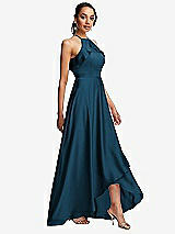 Side View Thumbnail - Atlantic Blue Ruffle-Trimmed Bodice Halter Maxi Dress with Wrap Slit
