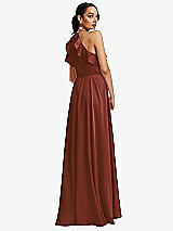 Rear View Thumbnail - Auburn Moon Ruffle-Trimmed Bodice Halter Maxi Dress with Wrap Slit