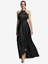 Front View Thumbnail - Black Ruffle-Trimmed Bodice Halter Maxi Dress with Wrap Slit