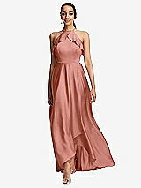 Front View Thumbnail - Desert Rose Ruffle-Trimmed Bodice Halter Maxi Dress with Wrap Slit