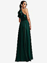 Rear View Thumbnail - Evergreen Ruffle-Trimmed Bodice Halter Maxi Dress with Wrap Slit