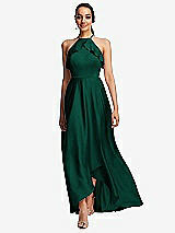 Front View Thumbnail - Hunter Green Ruffle-Trimmed Bodice Halter Maxi Dress with Wrap Slit