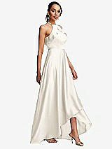 Side View Thumbnail - Ivory Ruffle-Trimmed Bodice Halter Maxi Dress with Wrap Slit