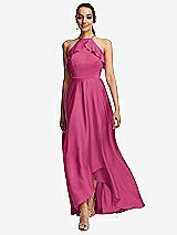 Front View Thumbnail - Tea Rose Ruffle-Trimmed Bodice Halter Maxi Dress with Wrap Slit