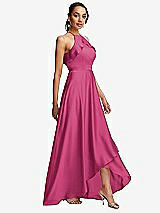 Side View Thumbnail - Tea Rose Ruffle-Trimmed Bodice Halter Maxi Dress with Wrap Slit