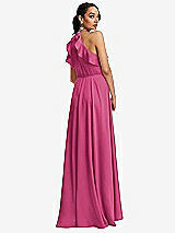 Rear View Thumbnail - Tea Rose Ruffle-Trimmed Bodice Halter Maxi Dress with Wrap Slit