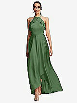 Front View Thumbnail - Vineyard Green Ruffle-Trimmed Bodice Halter Maxi Dress with Wrap Slit
