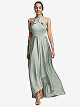 Front View Thumbnail - Willow Green Ruffle-Trimmed Bodice Halter Maxi Dress with Wrap Slit