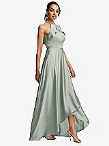 Side View Thumbnail - Willow Green Ruffle-Trimmed Bodice Halter Maxi Dress with Wrap Slit