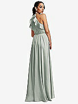 Rear View Thumbnail - Willow Green Ruffle-Trimmed Bodice Halter Maxi Dress with Wrap Slit