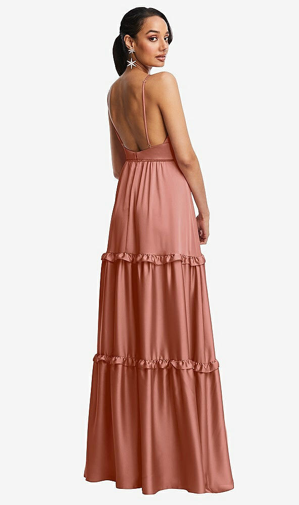 Back View - Desert Rose Low-Back Triangle Maxi Dress with Ruffle-Trimmed Tiered Skirt