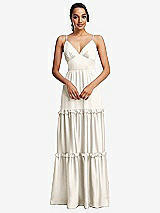 Front View Thumbnail - Ivory Low-Back Triangle Maxi Dress with Ruffle-Trimmed Tiered Skirt