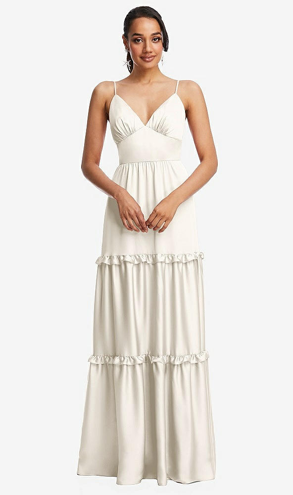 Front View - Ivory Low-Back Triangle Maxi Dress with Ruffle-Trimmed Tiered Skirt