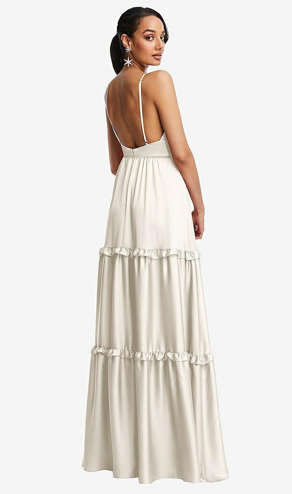 Back View - Ivory Low-Back Triangle Maxi Dress with Ruffle-Trimmed Tiered Skirt