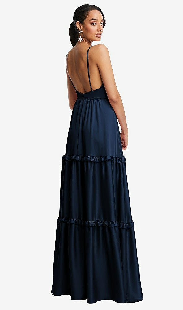 Back View - Midnight Navy Low-Back Triangle Maxi Dress with Ruffle-Trimmed Tiered Skirt