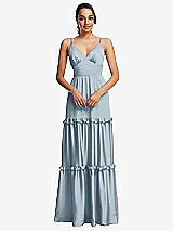 Front View Thumbnail - Mist Low-Back Triangle Maxi Dress with Ruffle-Trimmed Tiered Skirt