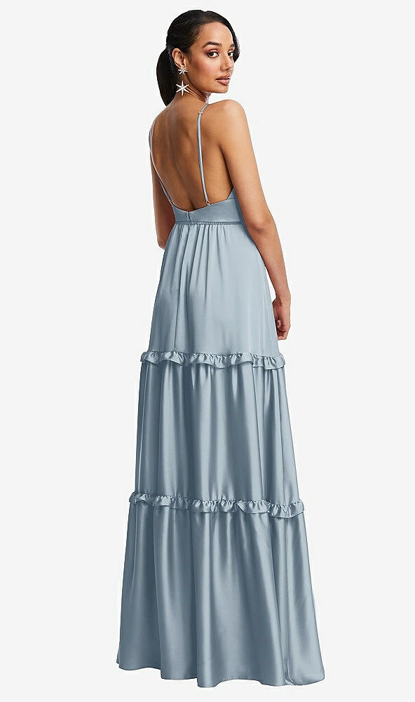 Back View - Mist Low-Back Triangle Maxi Dress with Ruffle-Trimmed Tiered Skirt