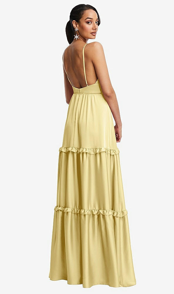 Back View - Pale Yellow Low-Back Triangle Maxi Dress with Ruffle-Trimmed Tiered Skirt