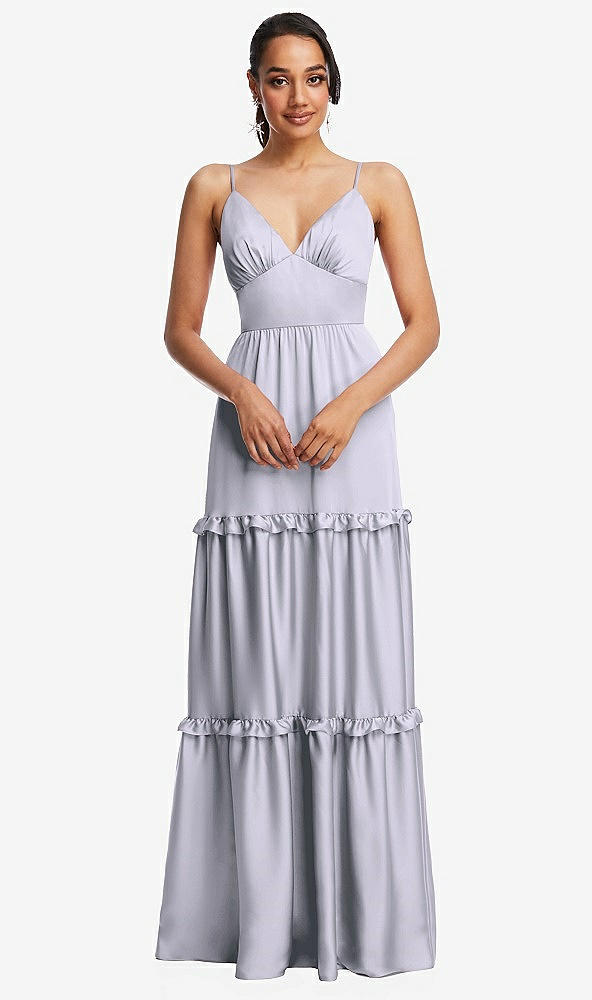 Front View - Silver Dove Low-Back Triangle Maxi Dress with Ruffle-Trimmed Tiered Skirt