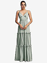 Front View Thumbnail - Willow Green Low-Back Triangle Maxi Dress with Ruffle-Trimmed Tiered Skirt