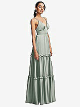 Side View Thumbnail - Willow Green Low-Back Triangle Maxi Dress with Ruffle-Trimmed Tiered Skirt