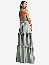 Rear View Thumbnail - Willow Green Low-Back Triangle Maxi Dress with Ruffle-Trimmed Tiered Skirt