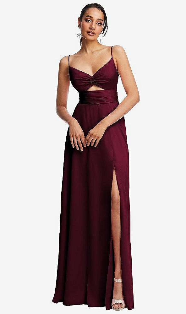 Front View - Cabernet Triangle Cutout Bodice Maxi Dress with Adjustable Straps