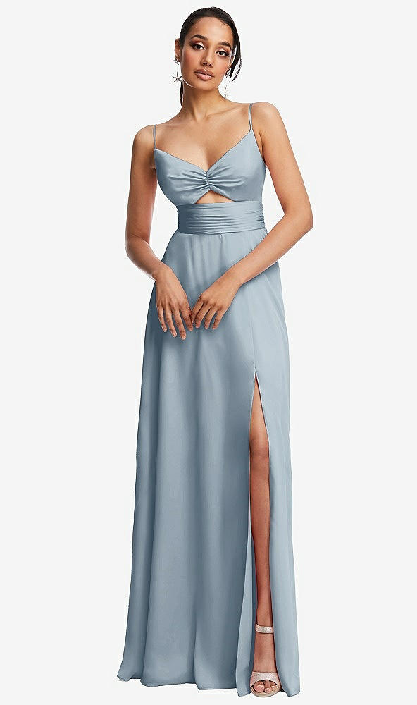 Front View - Mist Triangle Cutout Bodice Maxi Dress with Adjustable Straps