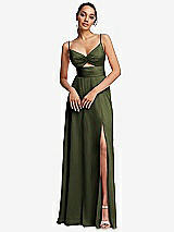 Front View Thumbnail - Olive Green Triangle Cutout Bodice Maxi Dress with Adjustable Straps