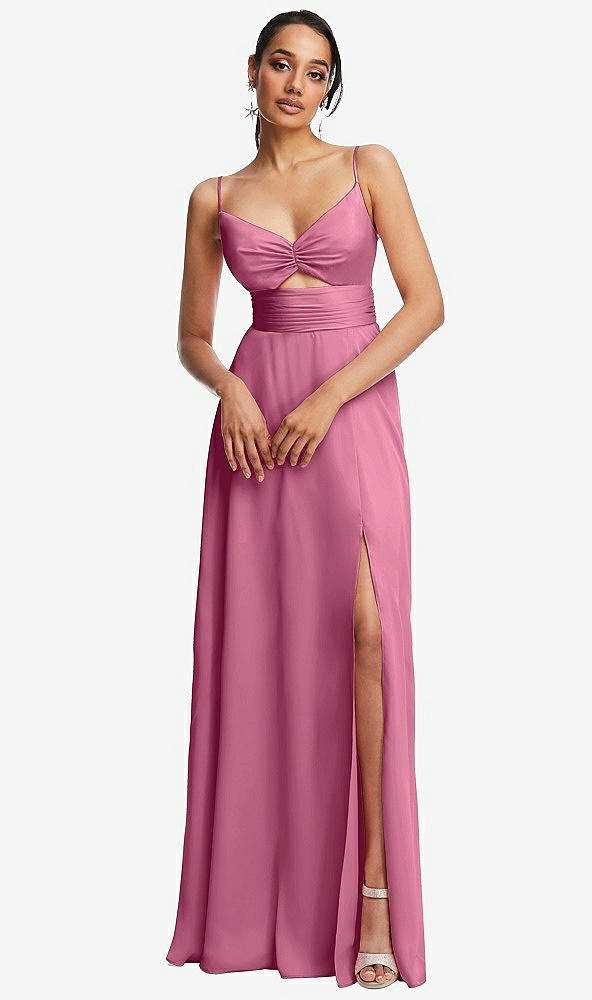 Front View - Orchid Pink Triangle Cutout Bodice Maxi Dress with Adjustable Straps